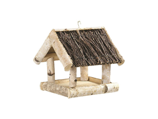 Kaufuniversum - FS-STAR Vogelfutterhaus Birke/Reisigdach  26x26x25cm