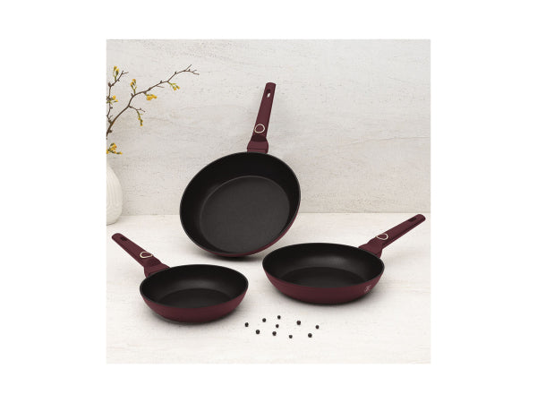 Kaufuniversum - Berlinger Haus 3-teiliges Bratpfannen Set Ø 20/24/28 cm matt bordeaux Leonardo Collection