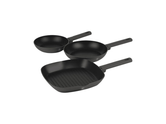 Kaufuniversum - Berlinger Haus 3-teiliges Bratpfannen Set Ø 20/24cm + 28 Grillpfanne matt Anthracite Collection