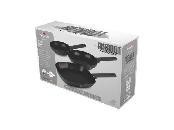 Kaufuniversum - Berlinger Haus 3-teiliges Bratpfannen Set Ø 20/24cm + 28 Grillpfanne matt Anthracite Collection