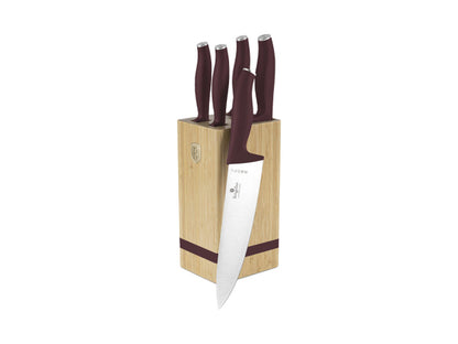 Berlinger Haus 6-teiliges Messerset mit Messerblock matt bordeaux Leonardo Collection