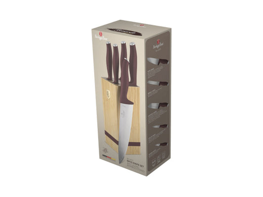 Berlinger Haus 6-teiliges Messerset mit Messerblock matt bordeaux Leonardo Collection