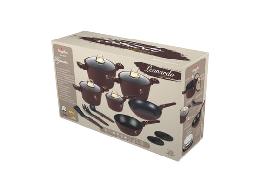 Berlinger Haus 15-teiliges Kochgeschirr-Set matt bordeaux Leonardo Collection