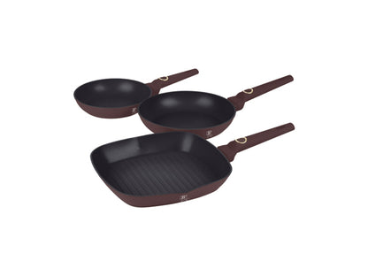 Berlinger Haus 3-teiliges Bratpfannen Set Ø 20/24/28cm matt bordeaux Leonardo Collection