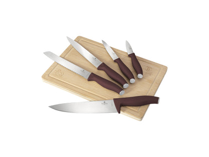 Berlinger Haus 6-teiliges Messerset mit Bambus Schneidebrett matt bordeaux Leonardo Collection