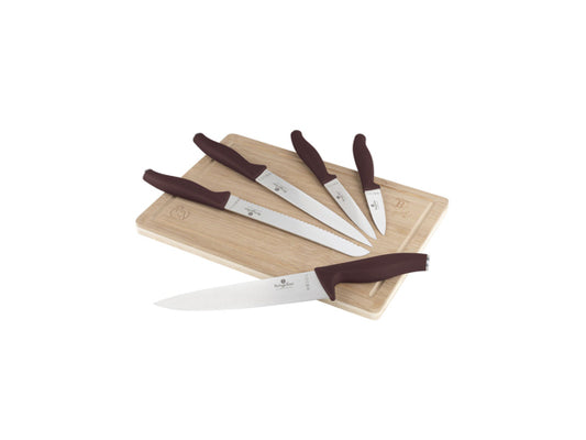 Berlinger Haus 6-teiliges Messerset mit Bambus Schneidebrett matt bordeaux Leonardo Collection