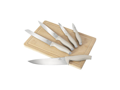 Berlinger Haus 6-teiliges Messerset mit Bambus Schneidebrett matt cream Sahara Collection