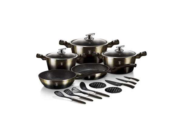 Kaufuniversum - Berlinger Haus 17-teiliges Kochgeschirr-Set Metallic Line Shiny Black Edition