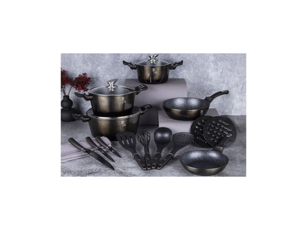 Kaufuniversum - Berlinger Haus 17-teiliges Kochgeschirr-Set Metallic Line Shiny Black Edition