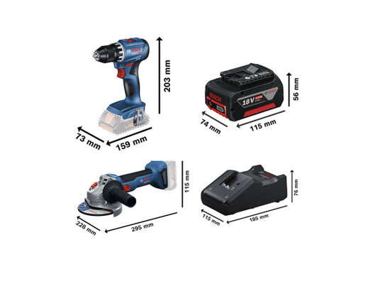 Bosch 2 Tool Kit 18V GSR+GWS+2x4.0Ah+GAL 0.615.A50.07N