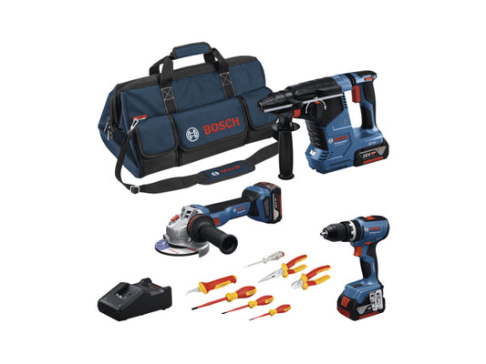 Kaufuniversum - Bosch Professional Bosch 3Tool kit GSB 18V-65+GWS 18V-11+GBH 18V-24 C+VDE Screwdrivers and Pliers+3x GBA 5.0Ah+GAL