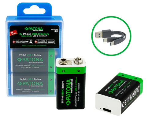 Kaufuniversum - Patona Premium Akku 2x 9V 6LR61 USB-C