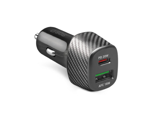 Kaufuniversum - SBS Ultra schnelles Ladegerät fürs Auto, 1 USB-C 20W und 1 USB 18W Anschluss