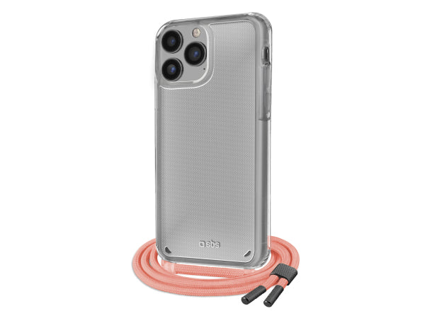 Kaufuniversum - SBS Transparente Hülle mit farbigem Umhängeband für das iPhone 14 Pro