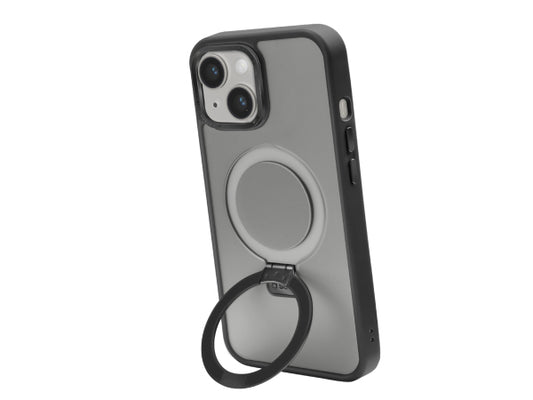 Kaufuniversum - SBS Cover compatibile con ricarica MagSafe con finiture in metallo e anello con funzione stand per iPhone 15