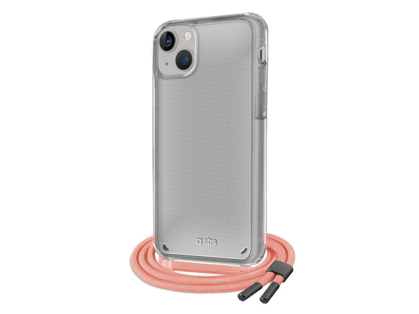 Kaufuniversum - SBS Transparente Hülle mit farbigem Umhängeband für das iPhone 14