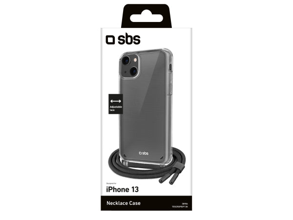 Kaufuniversum - SBS Transparente Hülle mit farbigem Umhängeband für das iPhone 13