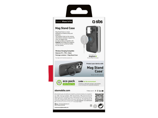 SBS MagSafe-kompatible Ladehülle mit Metallverarbeitung und Ring mit Standfunktion für iPhone 14 Pro