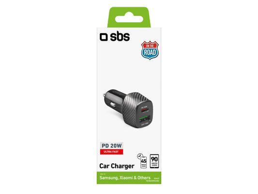 SBS Ultra schnelles Ladegerät fürs Auto, 1 USB-C 20W und 1 USB 18W Anschluss