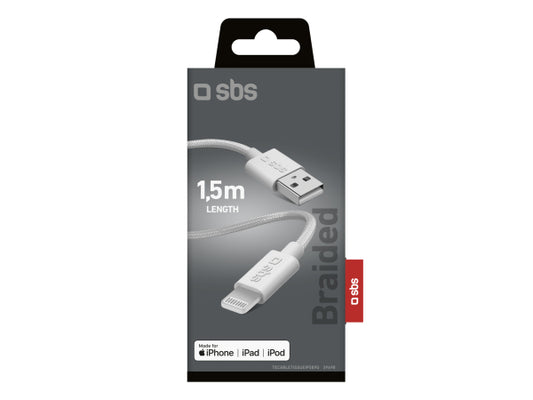 SBS USB-A – Lightning-Textilkabel mit Kabelhalter, 1,5 Meter