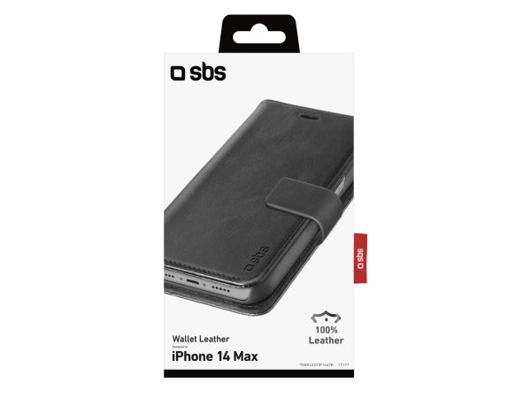 Kaufuniversum - SBS Klapphülle aus echtem Leder für iPhone 14 Plus
