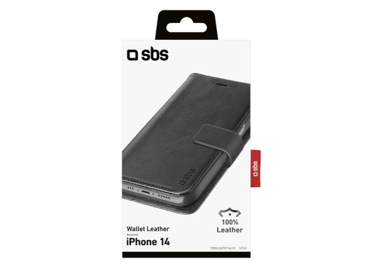 SBS Klapphülle aus echtem Leder für iPhone 14