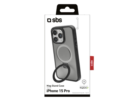 SBS MagSafe-kompatible Ladehülle mit Metallverarbeitung und Ring mit Standfunktion für iPhone 15 Pro