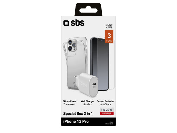Kaufuniversum - SBS Kit mit Ladegerät, Hülle und Bildschirm-Schutzfolie für iphone 13 Pro