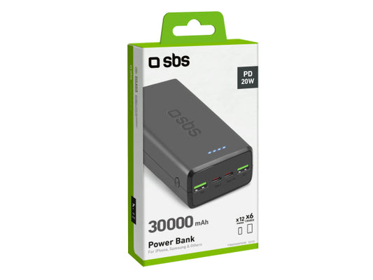 SBS 30.000 mAh-Powerbank mit 2 USB-C und 2 USB-A Anschlüssen